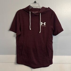 Under Armour Hoodie Mens Medium Gray Short Sleeve Sweatshirt Terry Workout Gym
